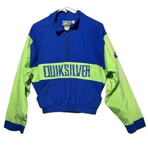Vintage Quiksilver Jacket Boys Green Blue Full Zip Track Windbreaker Y2K size XL